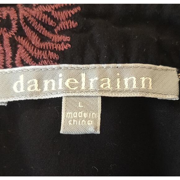 Daniel Rainn Top Blouse Womens LARGE BOHO Intricate Floral Embroidery Black - Picture 9 of 16